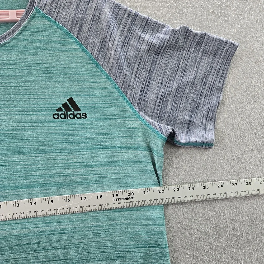 Adidas Men Shirt XL Teal Striped Ultimate Tee Activewear Raglan Short Sleeve